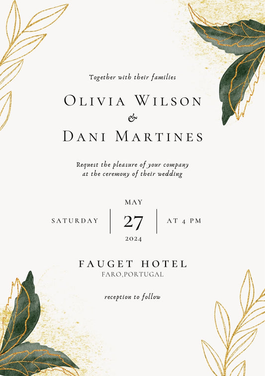 Gold Leaf Wedding Invite