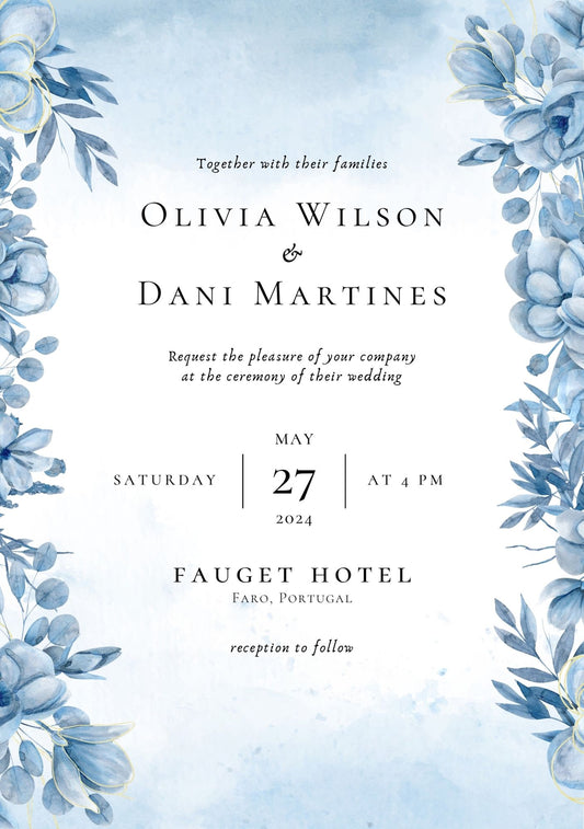 Elegant Dusty Blue Wedding Invite