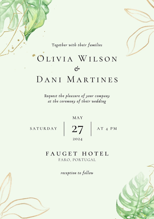 Tropical Leaf Wedding Invite