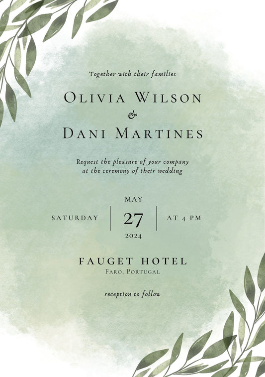 Elegant Forest Green Wedding Invite