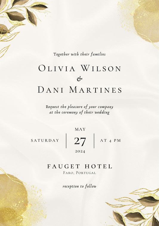 Elegant Gold Leaf Wedding Invite