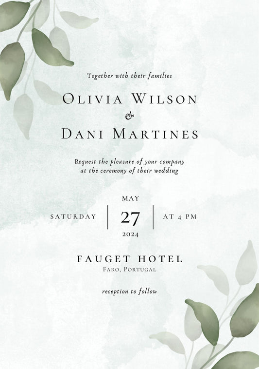 Delicate Laurel Leaf Wedding Invite