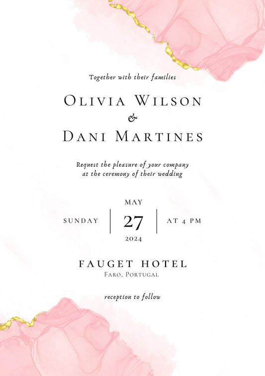 Pink & Gold Simplistic Wedding Invite